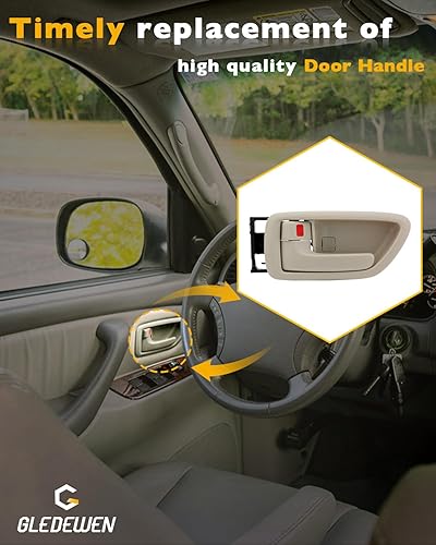 Miniatura 5 de Juego de manijas de puerta interior con bisel (4 unidades), compatible con Toyota Avalon Sequoia Tundra 2000-2007 (Crew Cabs), beige, delantero y