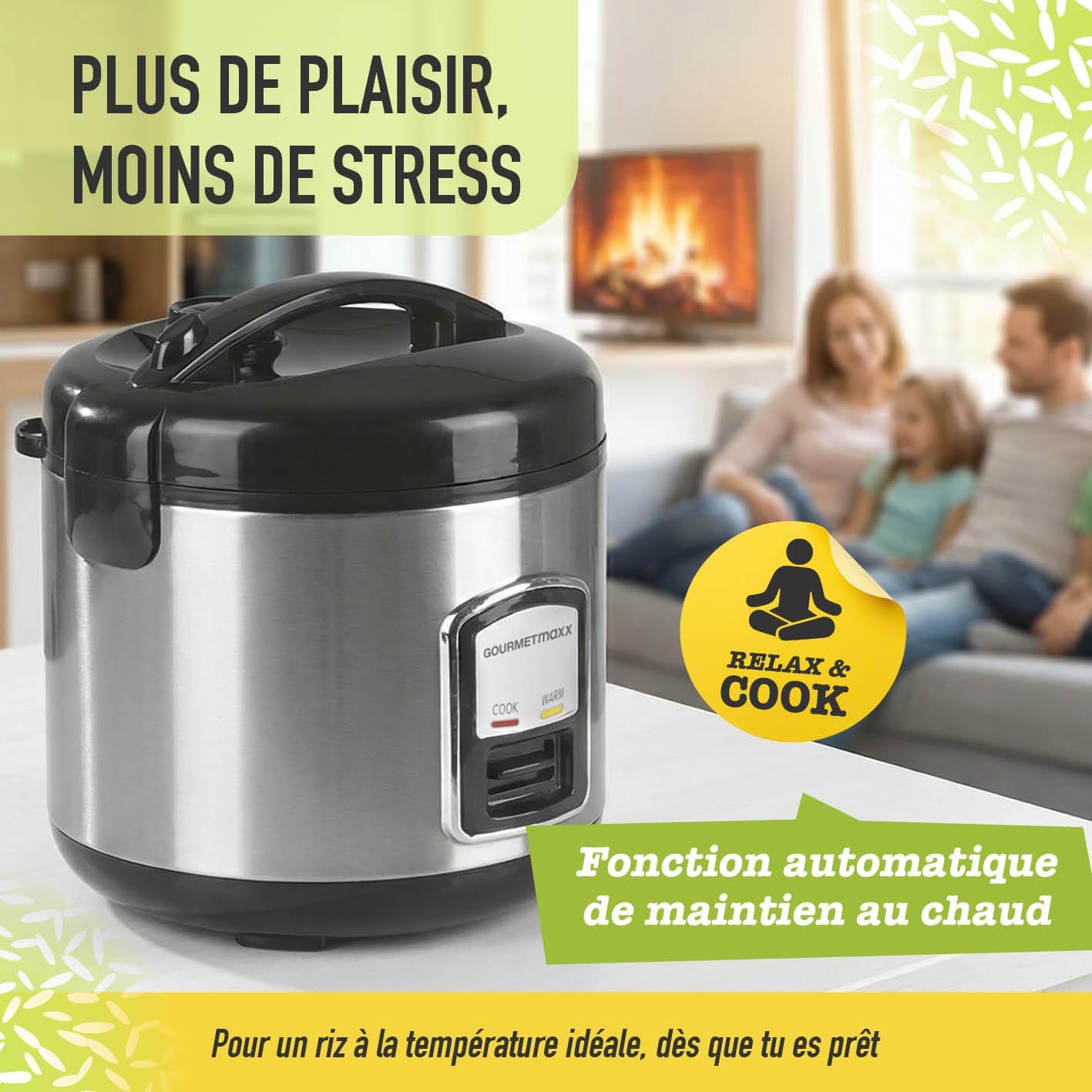 GOURMETmaxx cuiseur à riz compact & vapeur 1 L avec panier vapeur, cuve, spatule et verre doseur. Fonction maintien au chaud, idéal pour célibataires et petites familles, compatible lave-vaisselle.