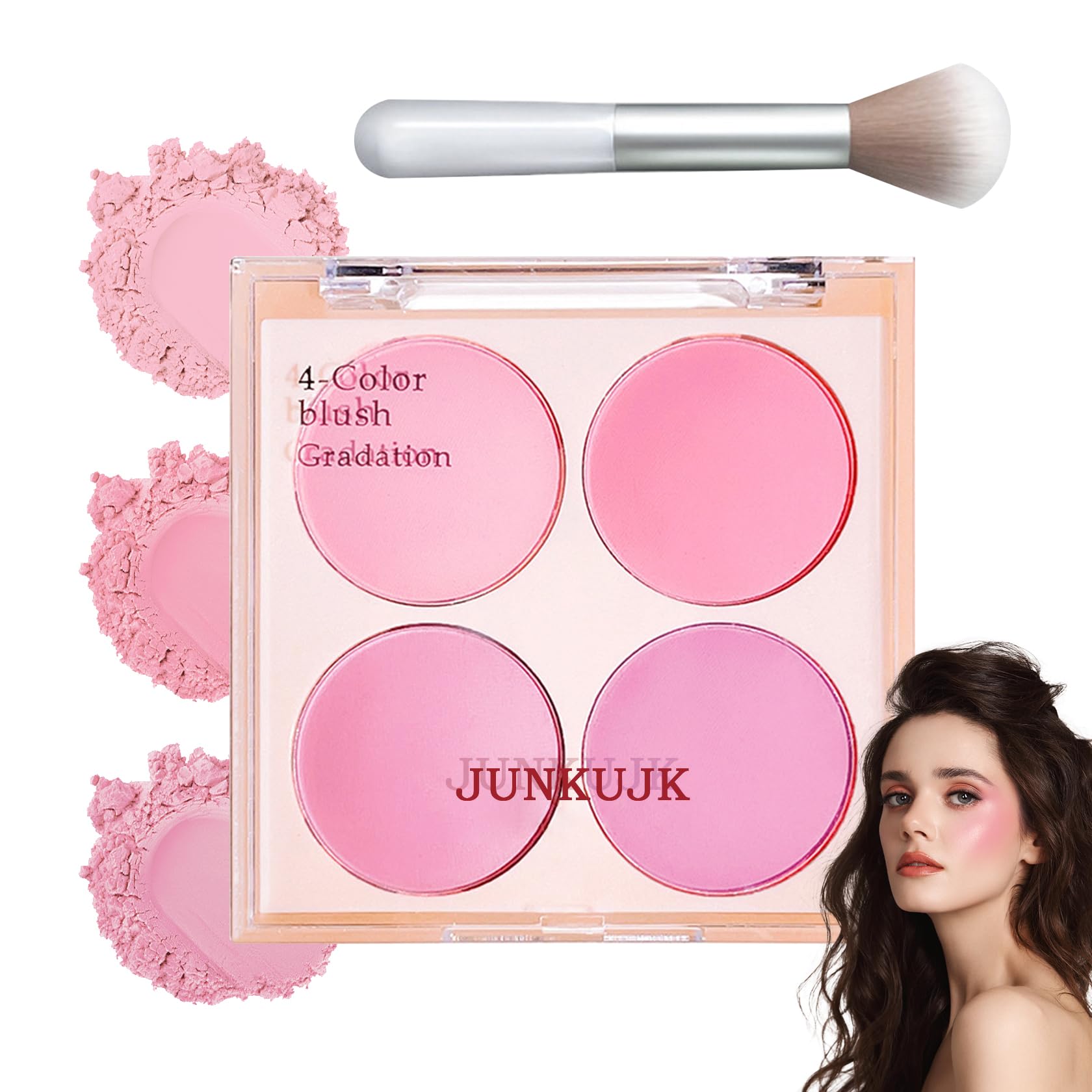 JunKuJk Shimmer Silky Matte Blush Powder Palette, Professional Cute Face Contour Highlighter with Blush Makeup Brush 02