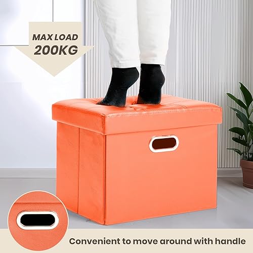 Miniatura 22 de COSYLAND - Reposapiés u otomano con almacenamiento plegable de piel, con agujero para agarrar, para habitación, tamaño pequeño, rectangular, 17 x 15