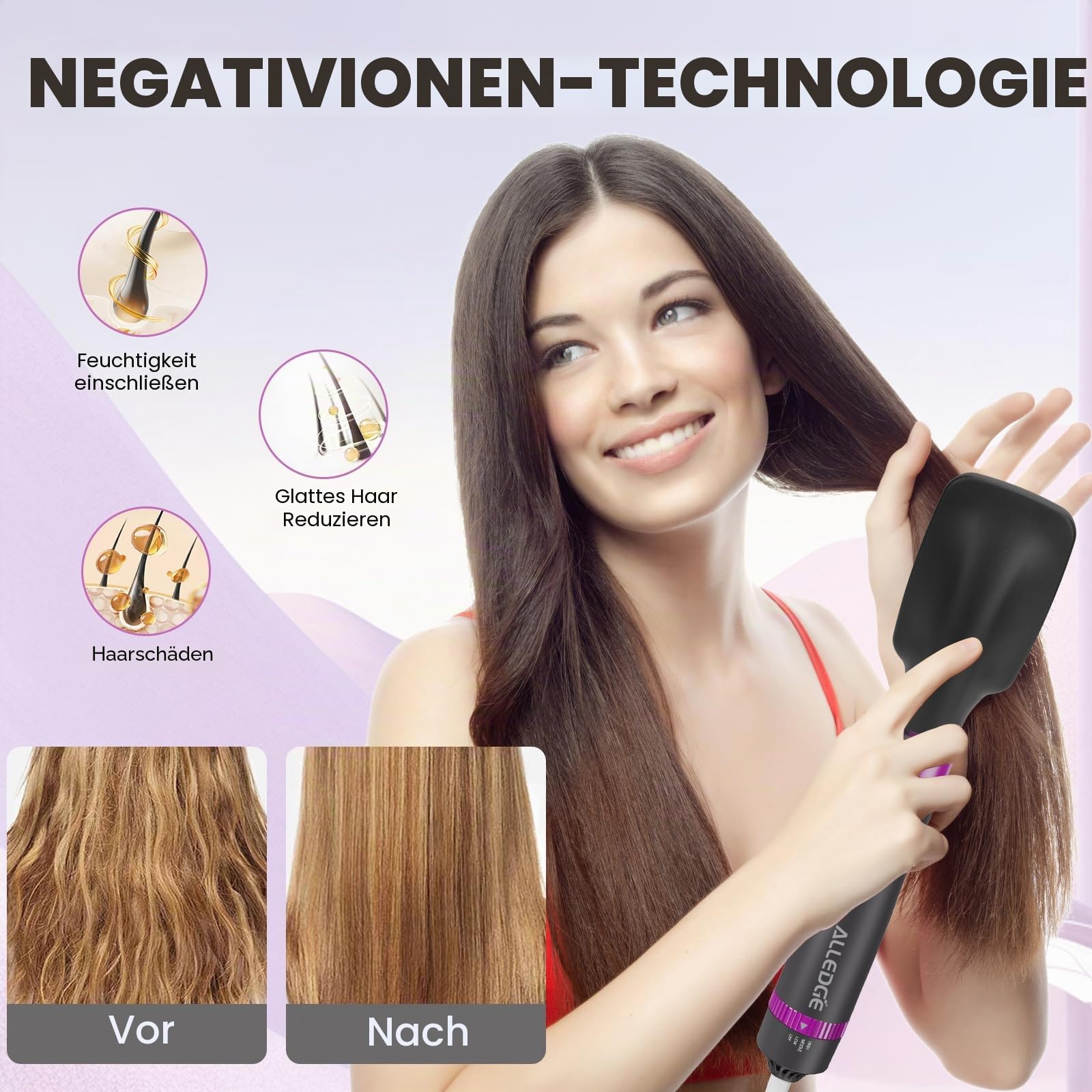 5-in-1 Warmluftbürste-Föhnbürste Set mit Negativerionen-Technologie - Warmluftbürste für Trocknen, Glätten, Locken und Styling - Austauschbare Volumizer-Bürste