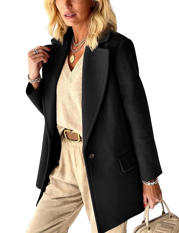 IDEALSANXUN Womens Wool Blazer Jackets Fall Winter Peacoat Dressy Trench Coat Business Casual Outfits Office Work Clothes 2025, Black, M by IDEALSANXUN - Image 3