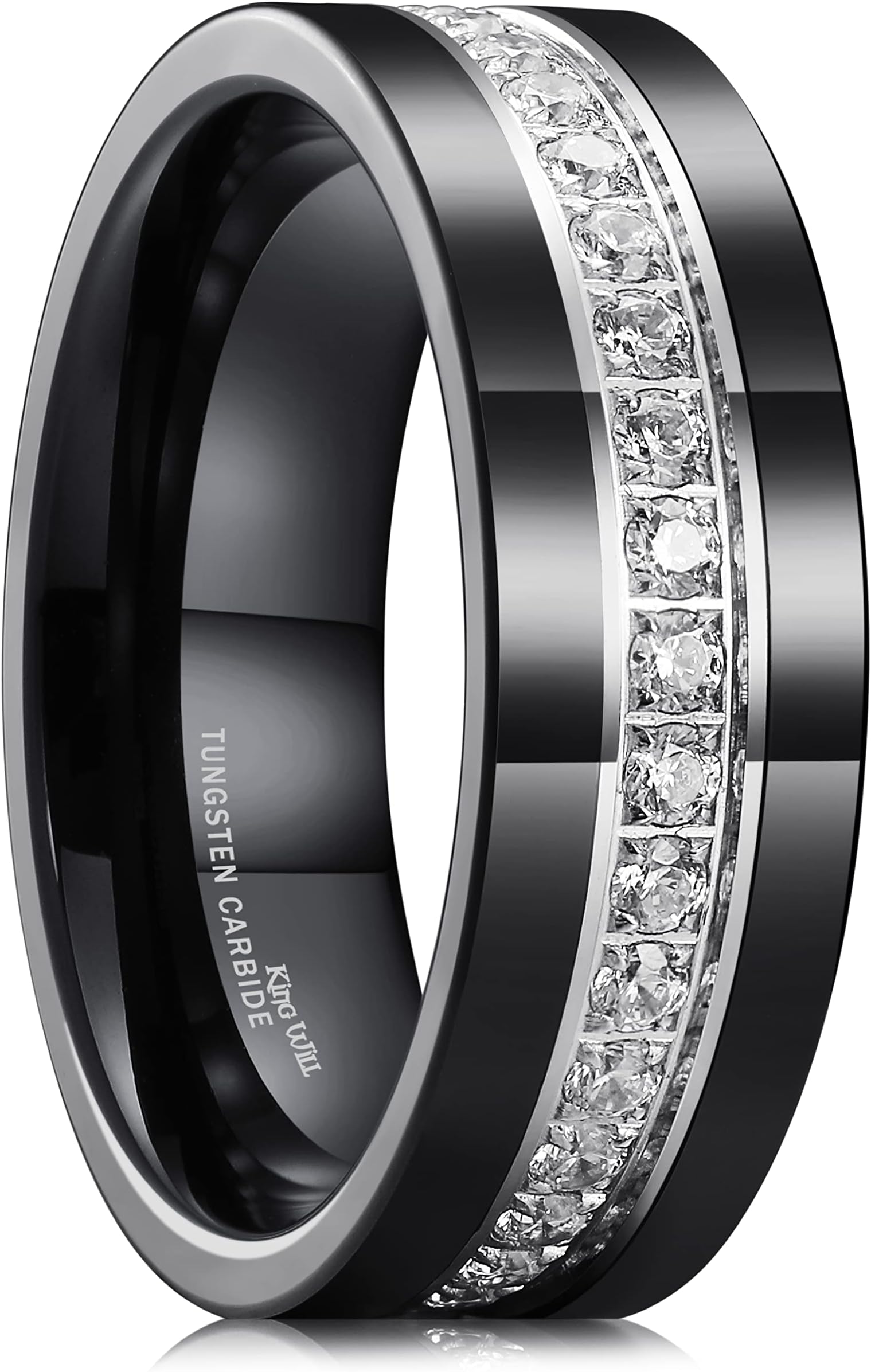 Mens Tungsten Wedding Band with Cubic Zircon Inlay 7mm/8mm Flat Cut Comfort Fit Engagement Rings