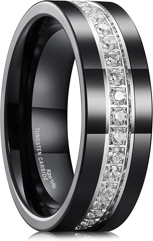 Alianza de boda de tungsteno para hombre King Will con incrustaciones de circonita cúbica