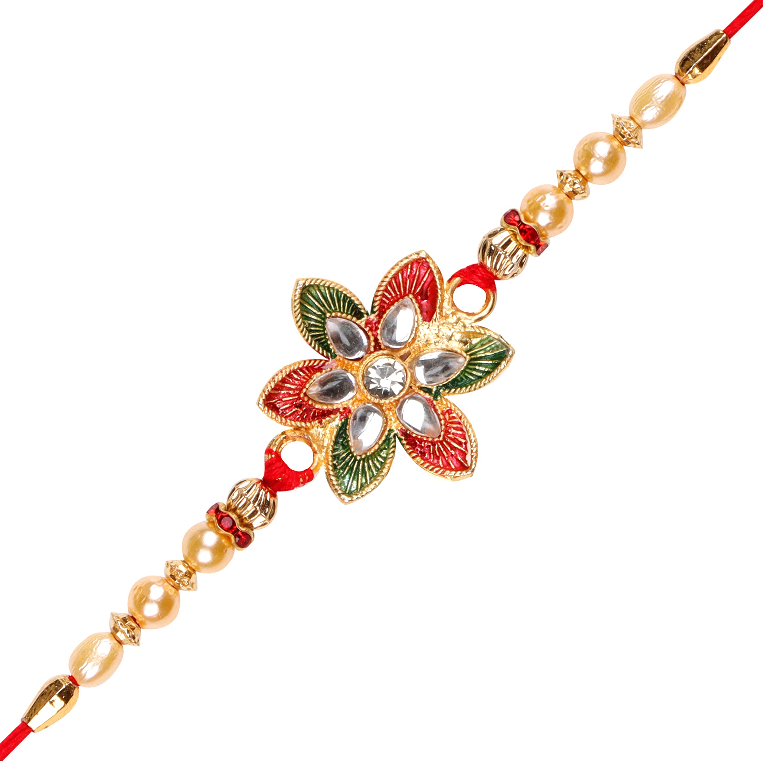 Rakhi for Brother Thread for Men / Boy Raksha Bandhan Minakari Floral Rakhi with Diamonds