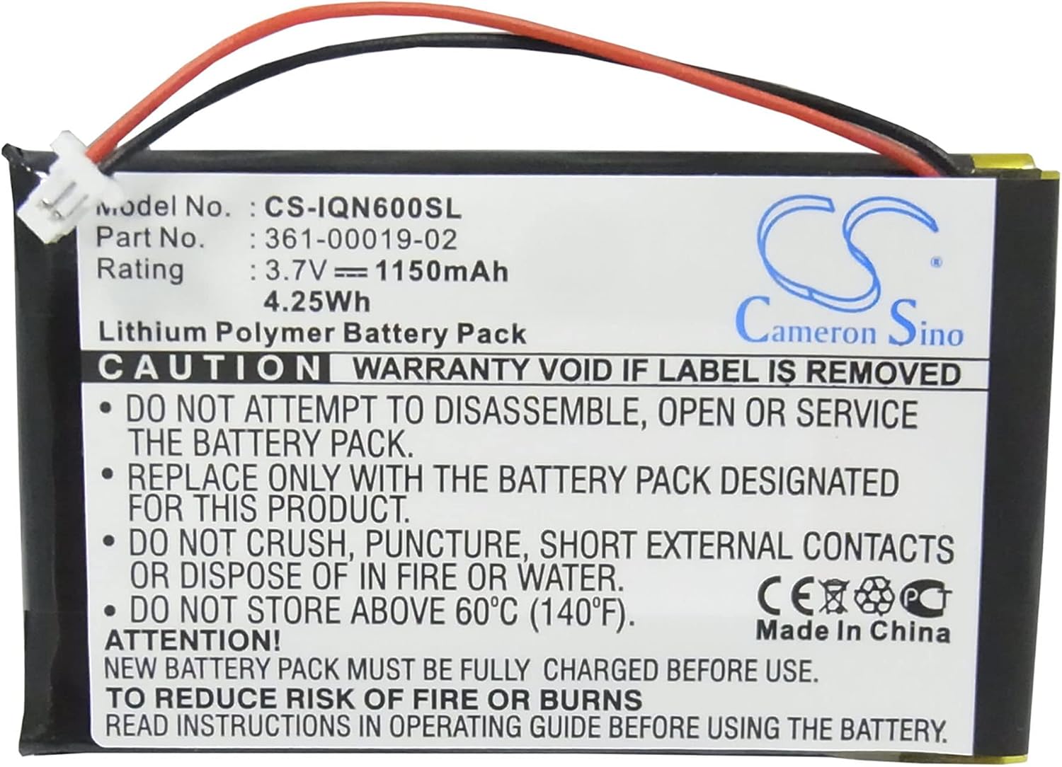 Cameron Sino Battery for Garmin Nuvi 600, Nuvi 610, Nuvi 610T, Nuvi 650, Nuvi 660, Nuvi 660 FM, Nuvi 670, Nuvi 680 PN:Garmin 010-00455-00, 010-00540-70 1150mAh