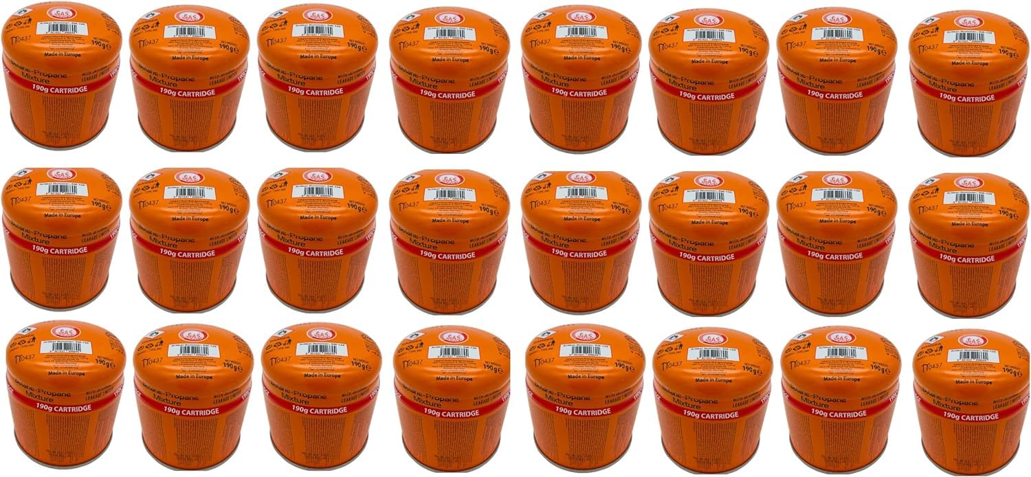 SMH LINE® 24 X 190 g butano cartuccia a gas universale con valvola di sicurezza Bunsen Bruciatore a gas propano Mix fornello da campeggio fornello a gas stufa a gas