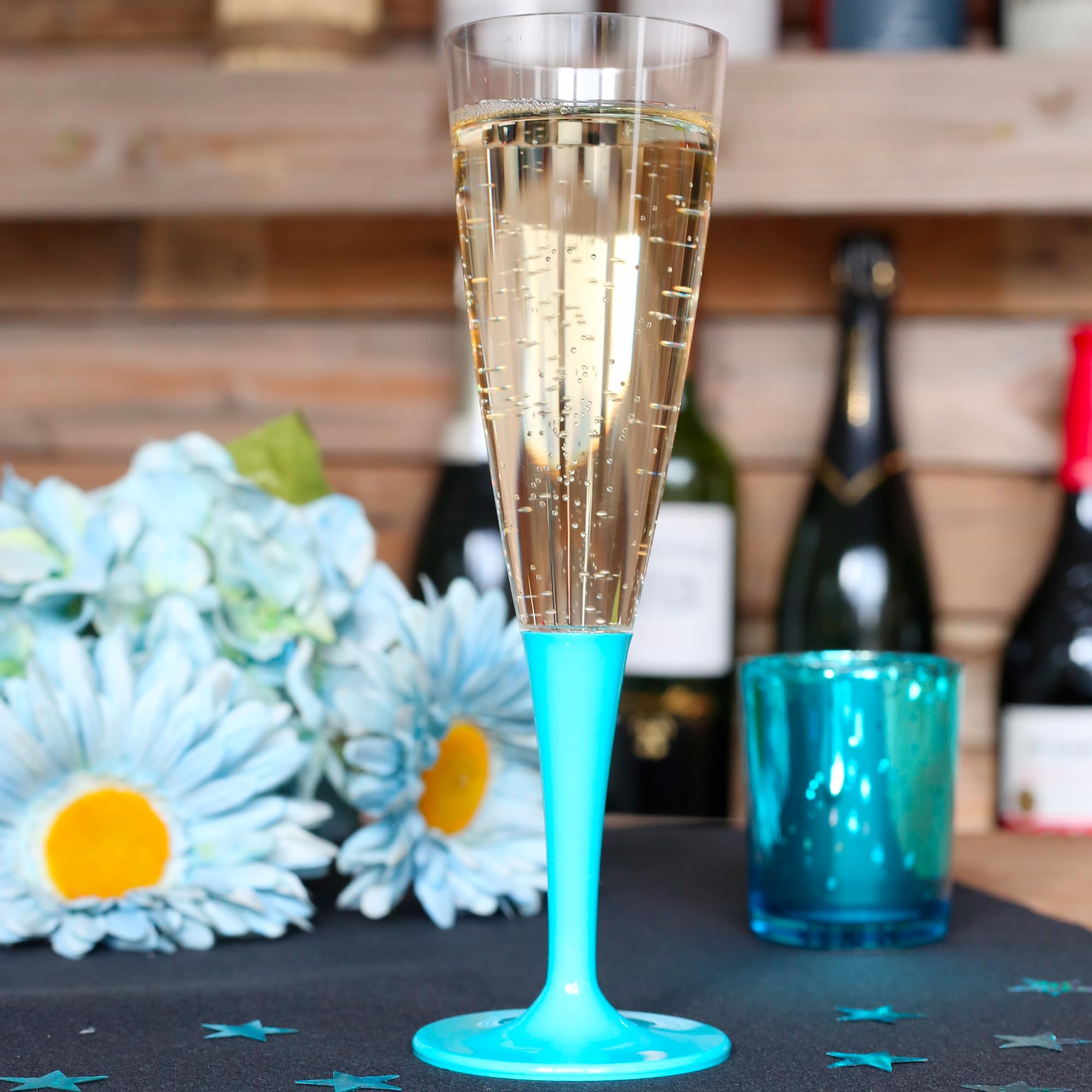 Table'Colors Lot de 100 Flutes Champagne Lavable et Réutilisable 14cl - Verre 100% Recyclable, Grande Stabilité, Rigidité Design Élégant - Parfait pour Anniversaire, Mariage (Turquoise)