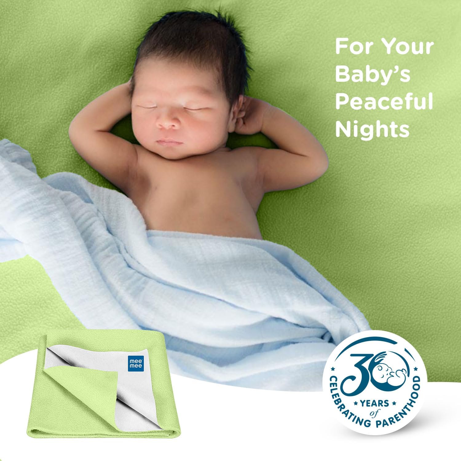 Mee Mee Instadry Cotton Bed Protector Mattress Extra Absorbent, Breathable, Soft and Gentle, Reusable Waterproof Quick Dry Baby Cot Sheet for Infants, 0 to 9 Months, 50X70Cm (Color May Varies)