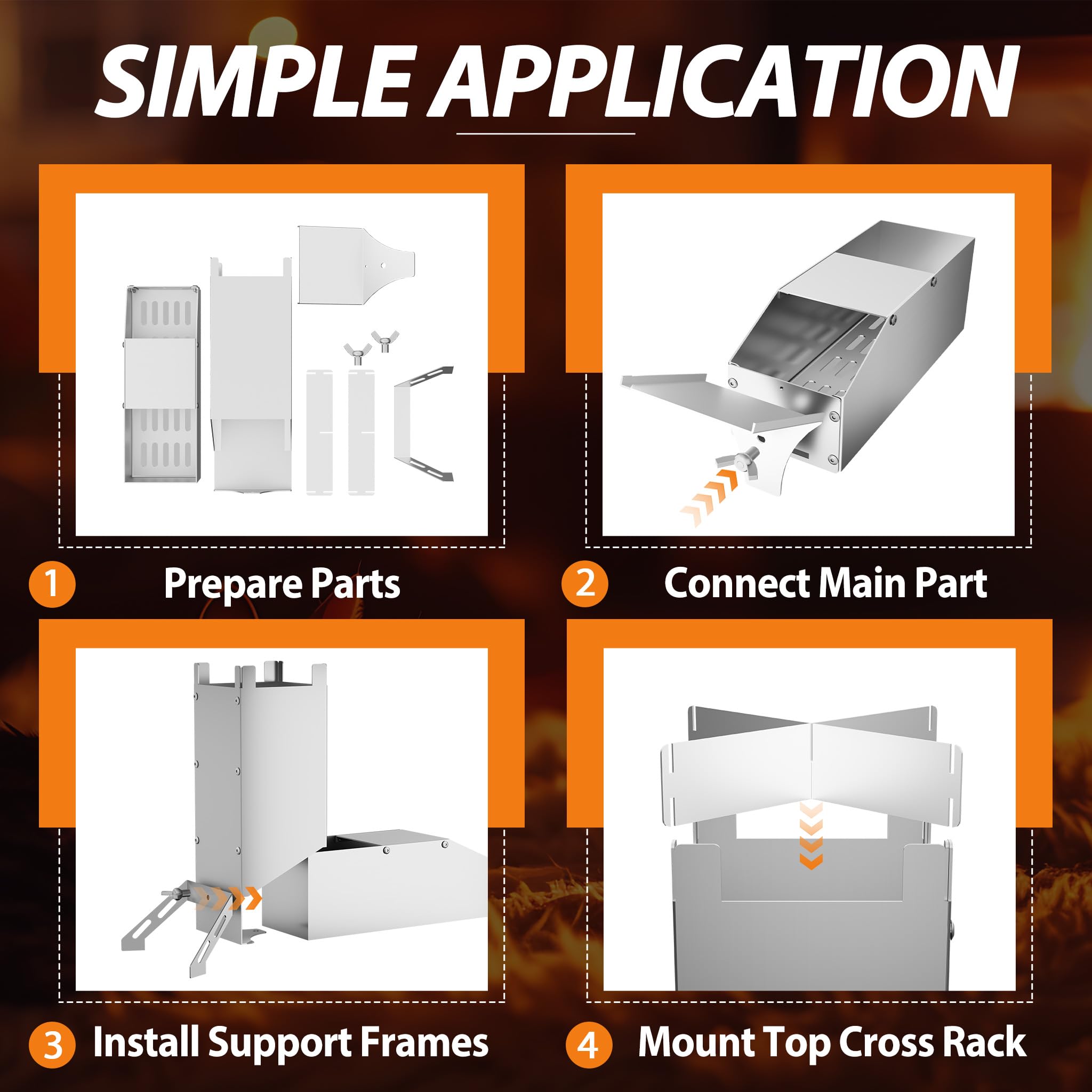 UISEBRT Poêle à fusée en acier épais, système d'emboîtement portable Rocket Stove, poêle à bois, réchaud de camping, poêle à granulés, pour l'extérieur, pour barbecue, terrasse, randonnée, cuisine