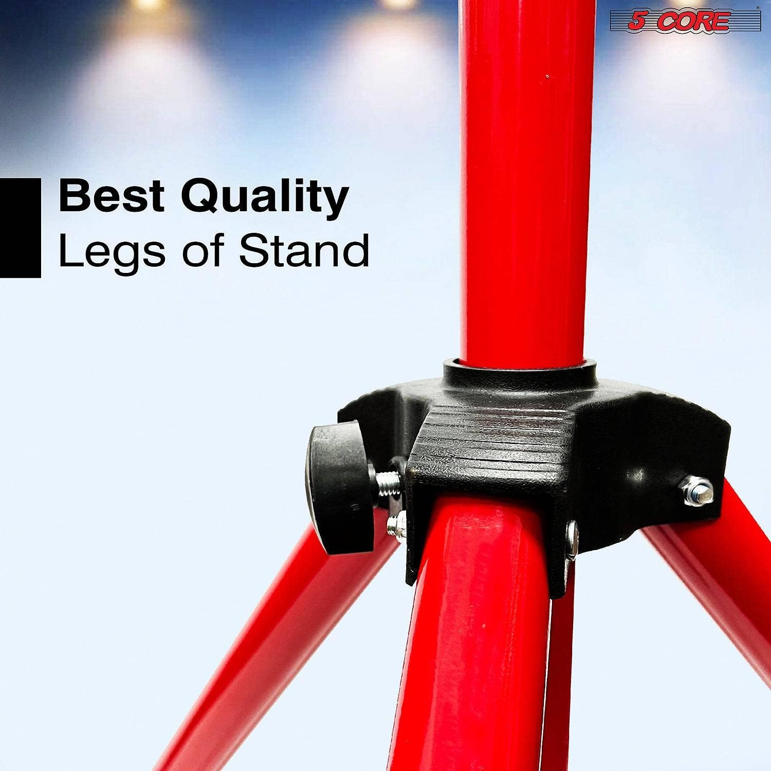 5 Core PA Speaker Stands Adjustable Height Professional Heavy Duty DJ Tripod with Mounting Bracket, Tie and Carrying Bag, Extend from 40 to 72 inches, Red - Supports 132 lbs SS HD 1PK RED