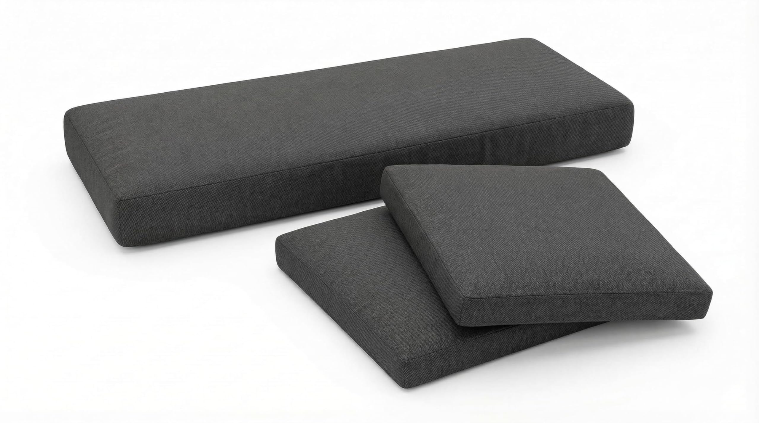 3-Piece Replacement Cushion Set for Rattan Chairs & Sofa | Comfortable Padded Patio Cushions | Indoor & Outdoor Garden Furniture Seat | Water-Resistant & Durable Covers (Charcoal)