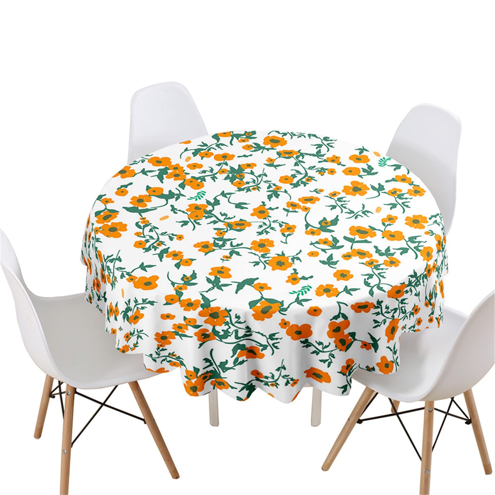 Highdi Orange Floral 3D Floral Round Tablecloth Wipe Clean, Round Table Cloths Waterproof Stain Resistant Polyester Circular Table Cover For Dinner Kitchen Holiday Garden (,Diameter 90Cm)