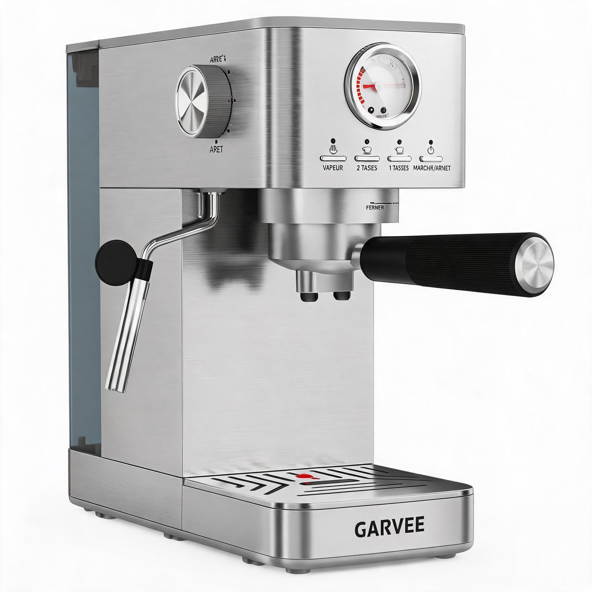 Acekool Máquina de espresso semiautomática 15 bares 1300W - Depósito 1,4L, manómetro, espumador manual - Calentador rápido, acero inoxidable, para café, capuchino, latte - plata (estándar europeo)