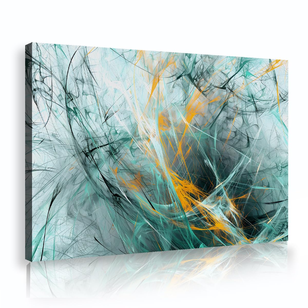 Via Vela Modern Teal Canvas Wall Decor, Creative Blue and Gold Abstract Painting, Luxury Wall Art For Office Studio Living Room, Ready to Hang 70x105cm