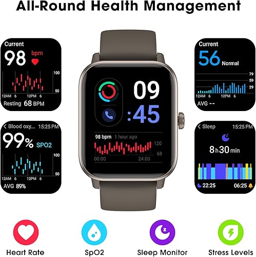 Miniatura 5 de EURANS Reloj inteligente de 1.654 pulgadas con Bluetooth (respuestahacer llamadas), pantalla táctil HD, IP68, impermeable, rastreador de actividad