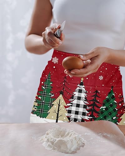 Miniatura 2 de Delantal de camarera de árbol de Navidad con 3 bolsillos, delantales de media cintura para camarero, delantales de chef para mujeres y hombres, baby