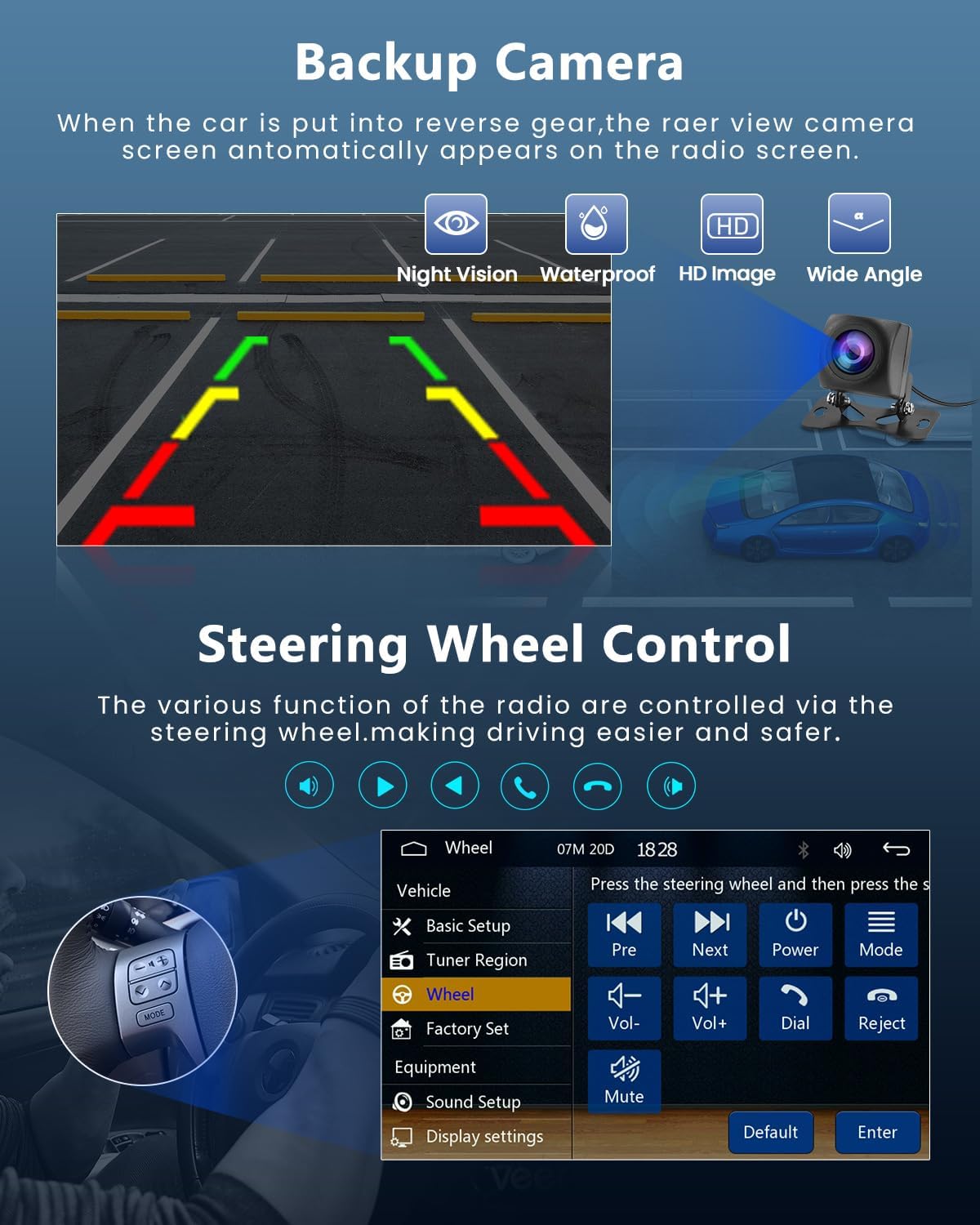 LeeKooLuu car radio showing various colorful button light options.