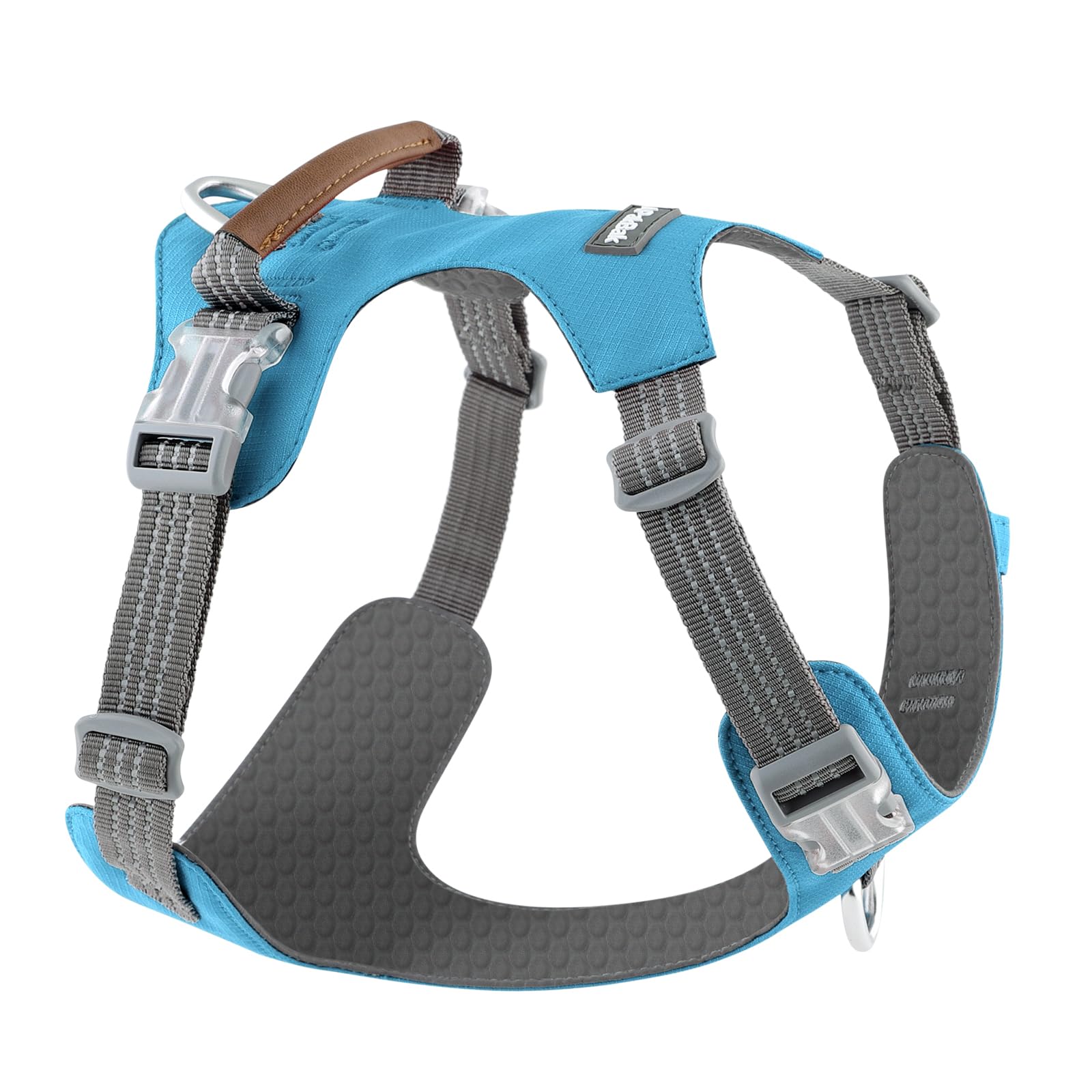 ApakBak No Pull Dog Harness – Adjustable Reflective Nylon Vest for Small Medium Large Dogs, Escape Proof Training Harness with Leather Control Handle, Lightweight Aluminum Hardware (Cyan, M)