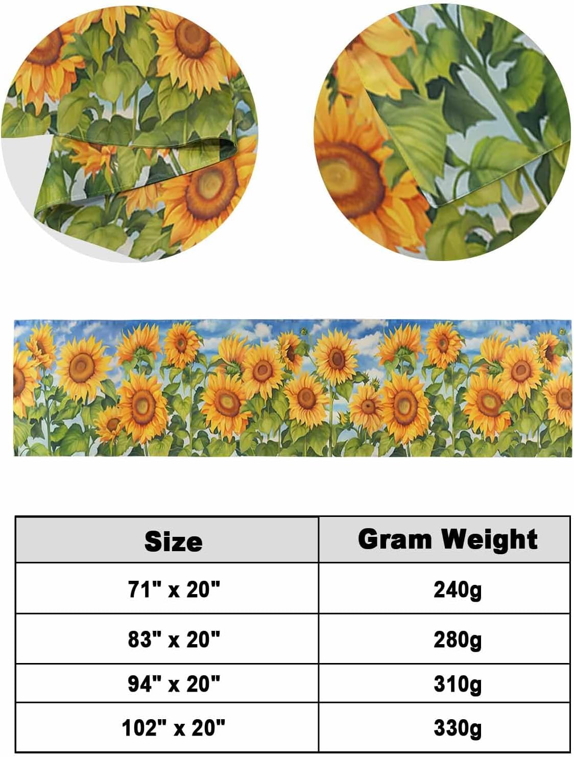 Farm Spring Garden Sunflower Bed Runners for Bedroom Hotel,Decorative Bedding Scarf Floral Green Leaves Blue Sky Bed End Blanket Bedding Runner Scarves for Queen Size Bed,94x20in