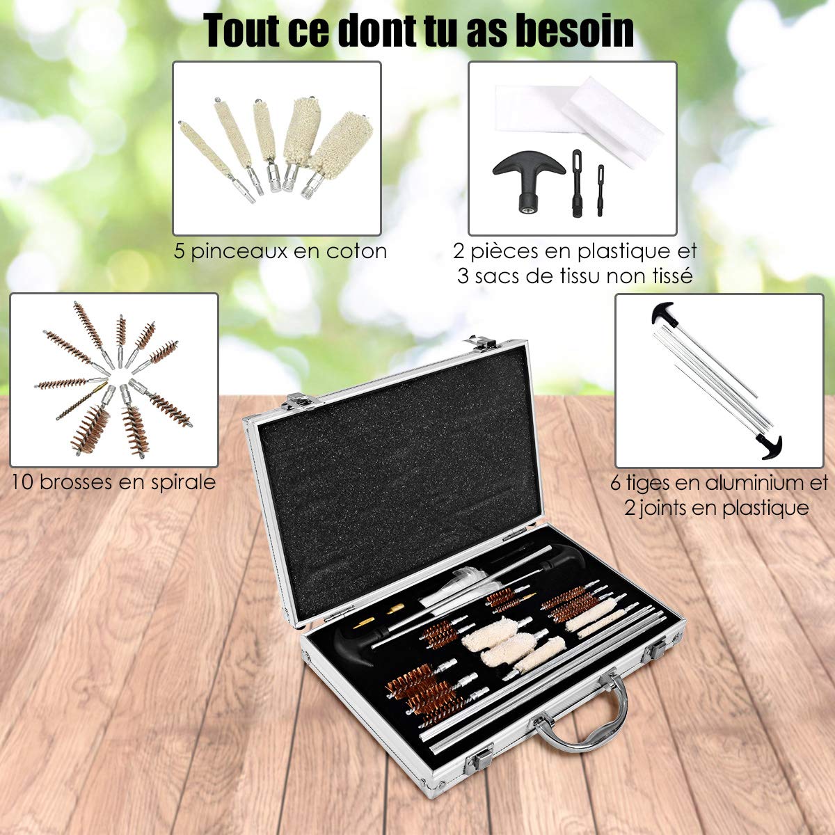 RELAX4LIFE Kit de Nettoyage Arme et Pistolet 103pcs, Mallette de Transport Entretien, Outils De Nettoyage pour Armes à Feu, Fusil, Carabine, Petit Calibre