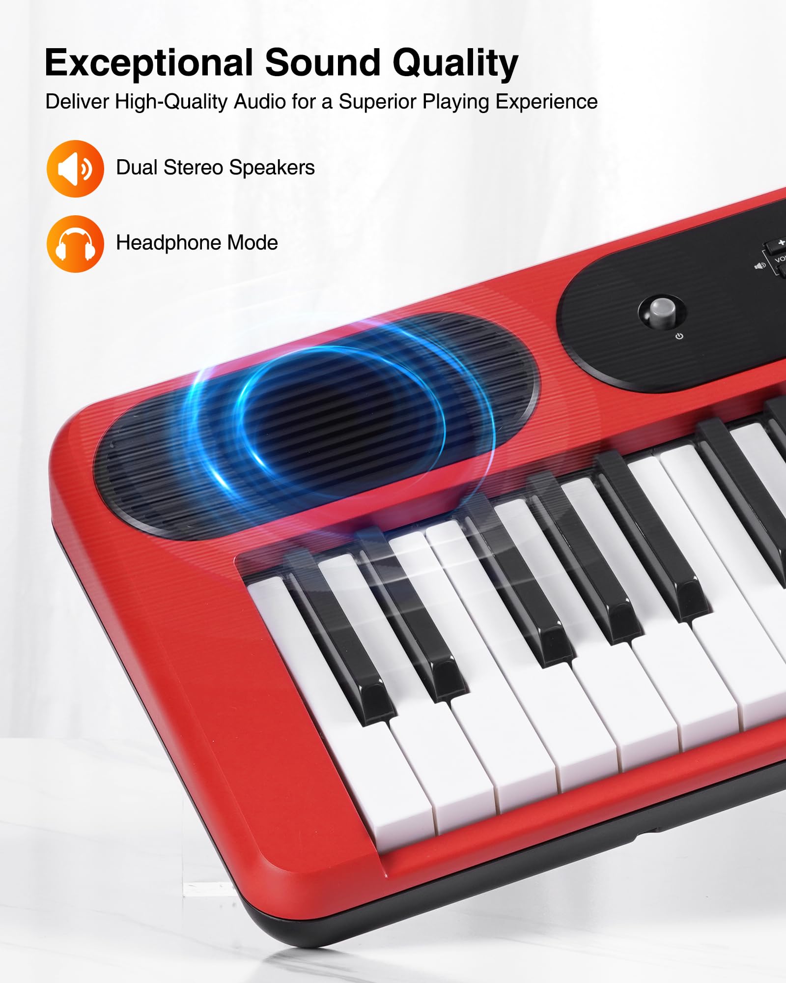 LEKATO Keyboard Piano mit 61 Tasten, Elektronisches Keyboard für Einsteiger mit Beleuchtete Tasten und LED-Anzeige, eingebaute Doppellautsprecher, Lernmodi, Notenständer, Rot