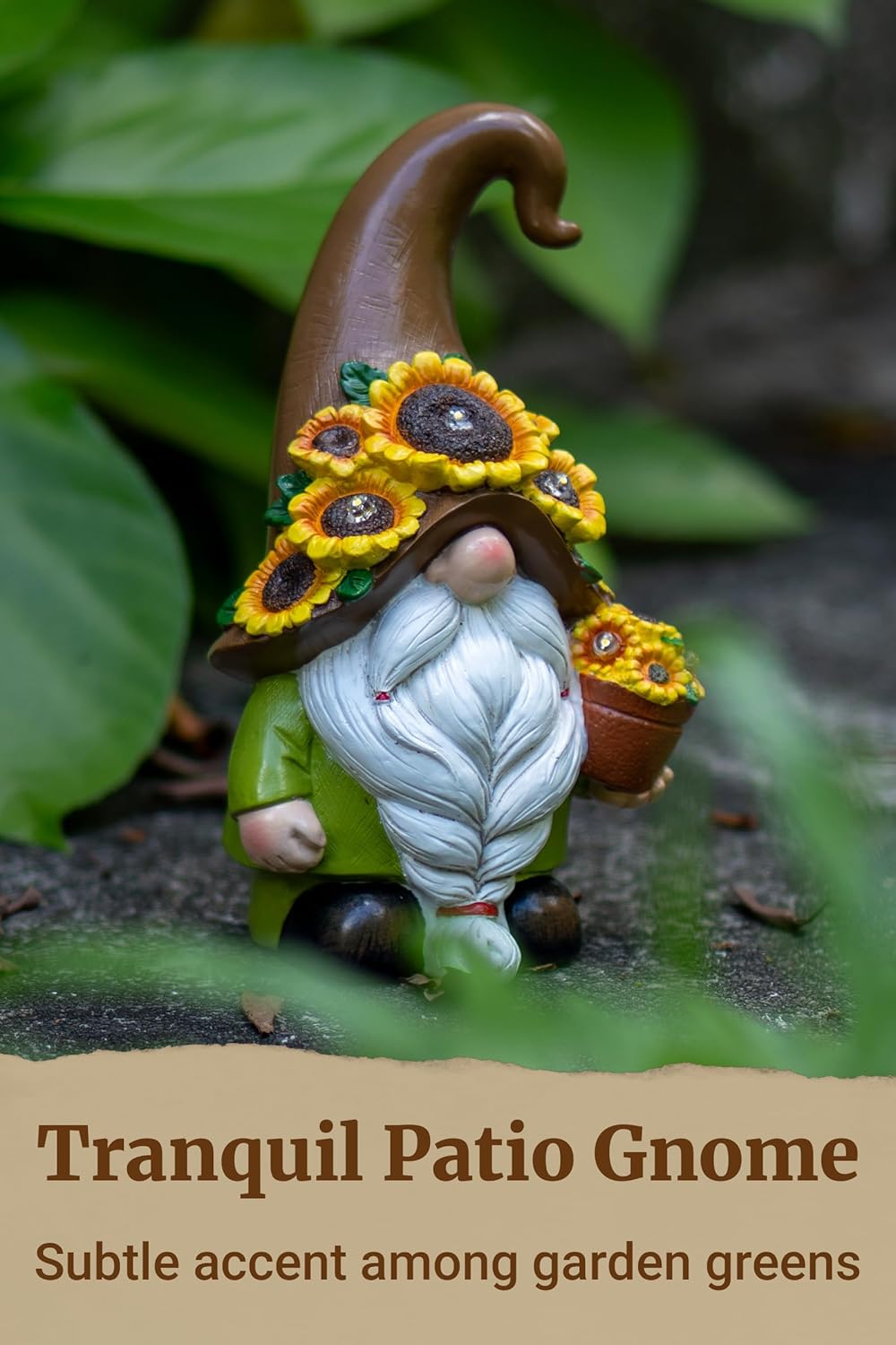 Solar Garden Gnome Statue, 7.67 Inch Resin Gnome Outdoor Decor for Yard, Backyard, Patio, Porch, Lawn; Garden Decor, Gnome Gifts, Birthday Gifts for Grandma Mom Women - Image 2