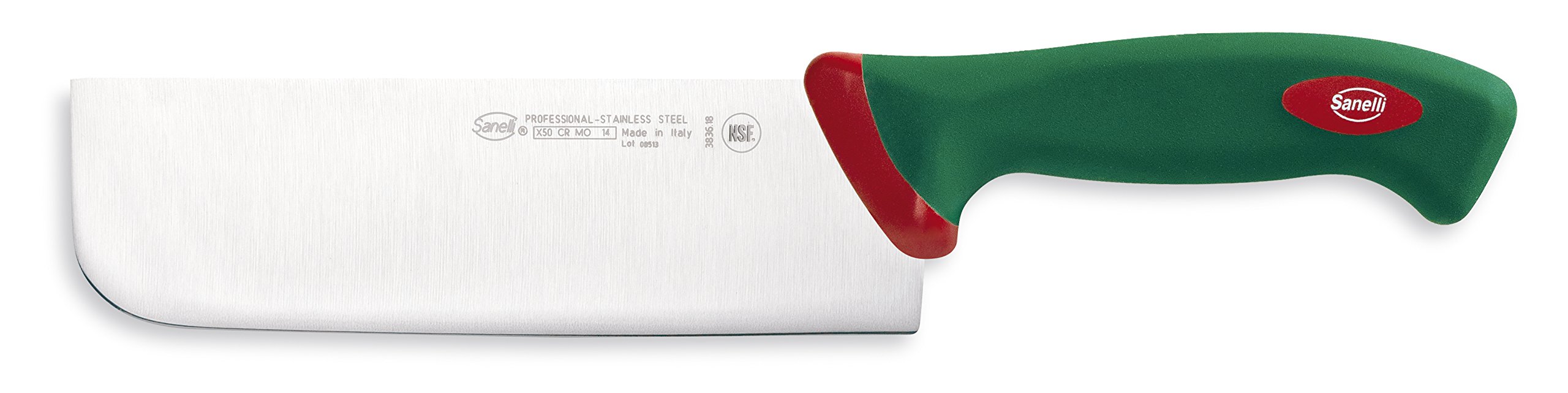 Sanelli Ligne Premana Professional,Couteau Nakiri Cm.18,Acier Inoxydable,Vert et Rouge,17.5x1.5x2.5 cm