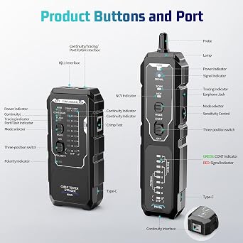 Network Cable Tester, RJ45 RJ11 Wire Tracer & Ethernet Tester, CAT5 CAT6 CAT6a CAT7 UTP STP, PoE NCV Crimp Test, 9-Wire Shield, Polarity, Line Finder for LAN Cable Maintenance