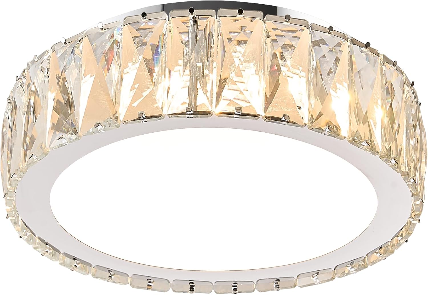 Modern 11 Inch Luxury Crystal Ceiling Light Fixture,Dimmable 3000K-6500K Adjustable LED Lighting Fixtures,Chrome 24W Round Small Chandelier for Kitchen,Bedroom,Laundry Room, Hallway