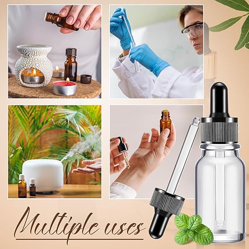 Miniatura 6 de Lallisa Paquete de 100 botellas con cuentagotas de aceite esencial con dispensador de cuentagotas de ojos con 5 embudos, 5 pipetas de 0.1 fl oz, 100