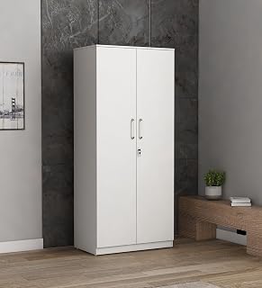 Axel 2 Door Wardrobe Engineered Wood | Frosty White Finish | Matte | Knock Down | Bedroom Storage with 3 Shelves | Water & Scratch Resistant | 3-Year Warranty
