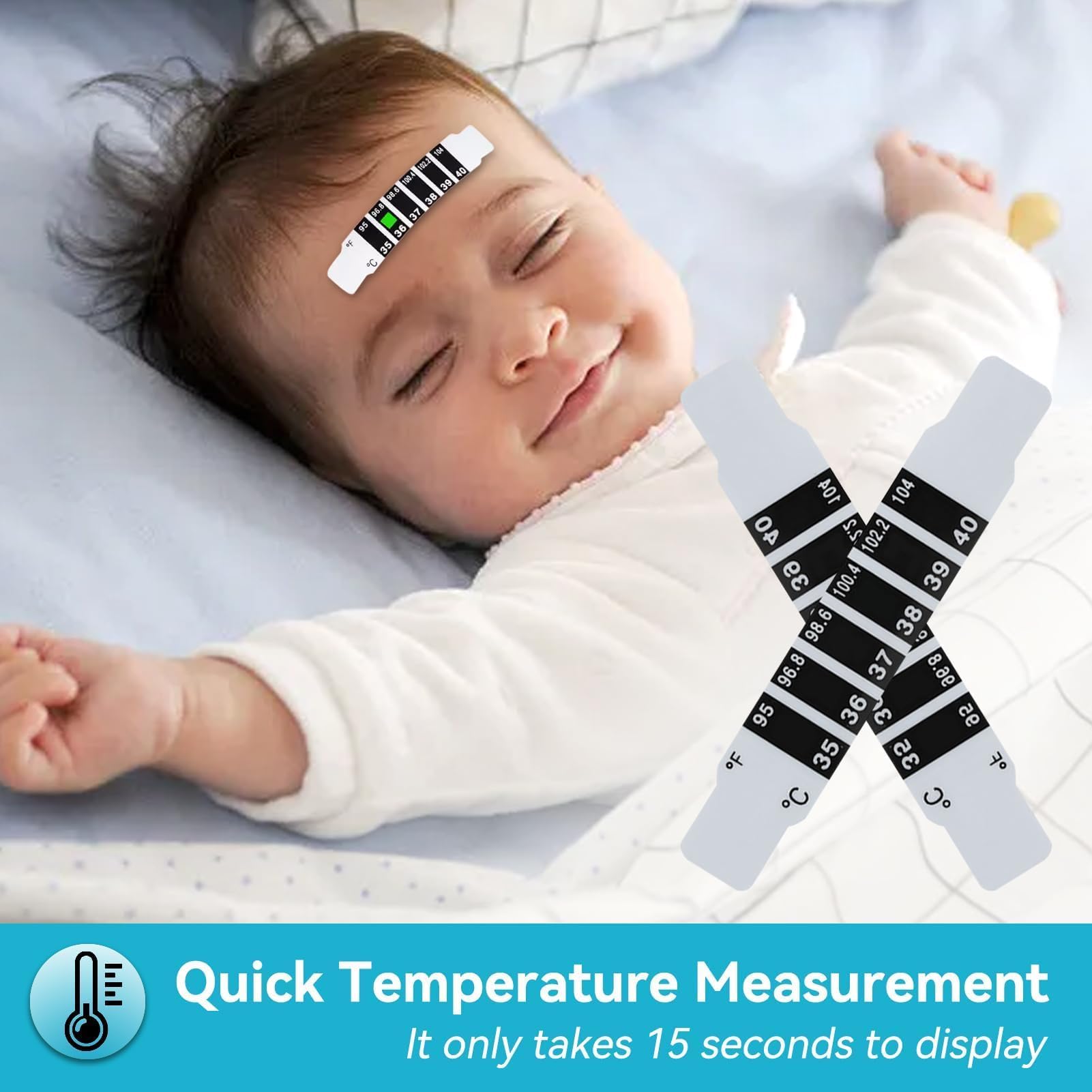 Lot De 20 Bandes De Température, Portatif Thermomètre Frontal Réutilisable, Patch Pour Fièvre Avec 20 Manuels, Termometre Médical Thermomètres De Voyage Pour Bébé, Usage Domestique Et Voyage