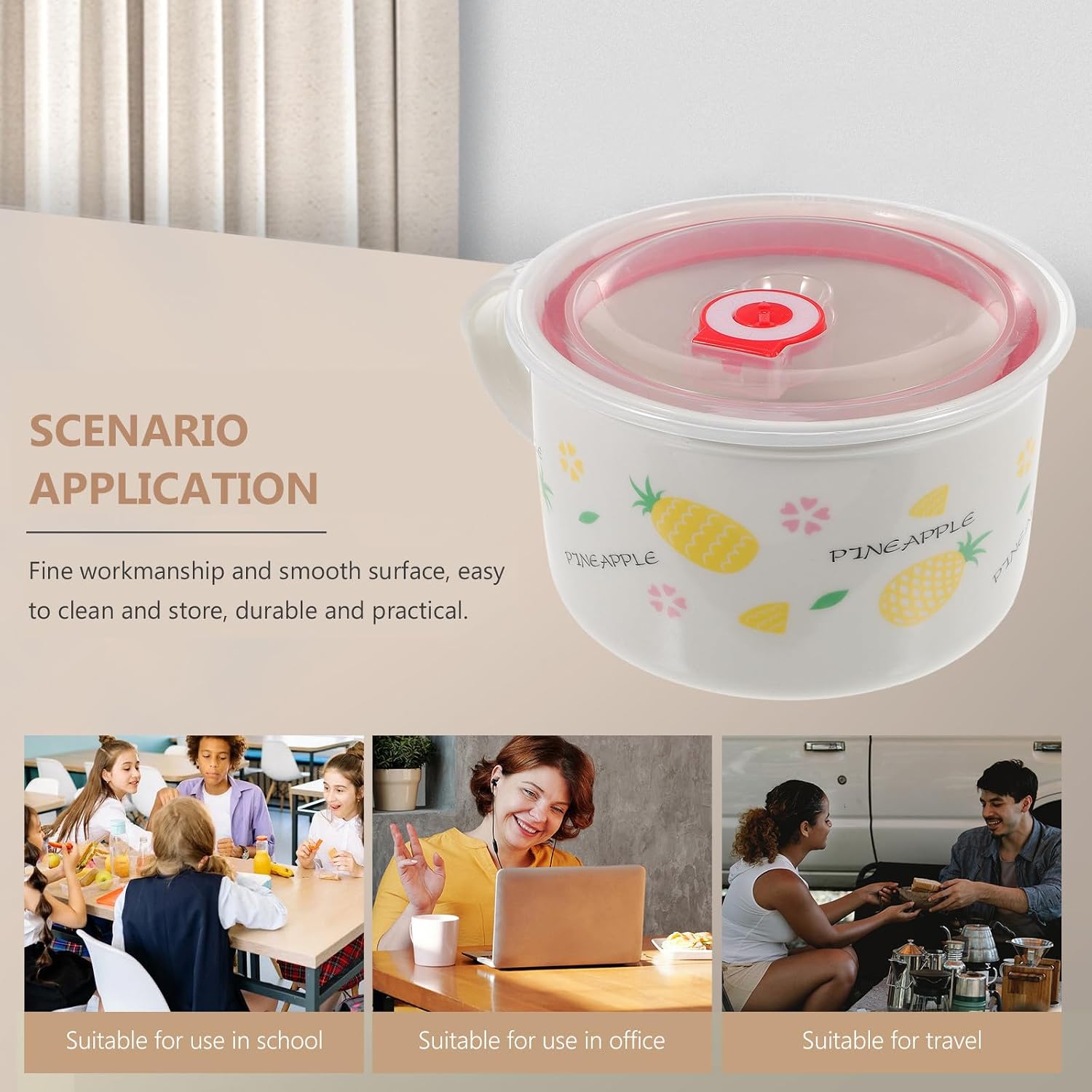 Ceramic Soup Bowl with Handle and Lid for Instant Ramen