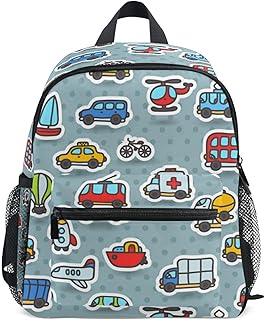 OREZI Cute Cartoon Cars Transport Pattern Preschool Backpack with Chest Strap,Mini Toddler Backpack Daycare Toy Bag for Boys Girls,10 x 4x 12 Inches