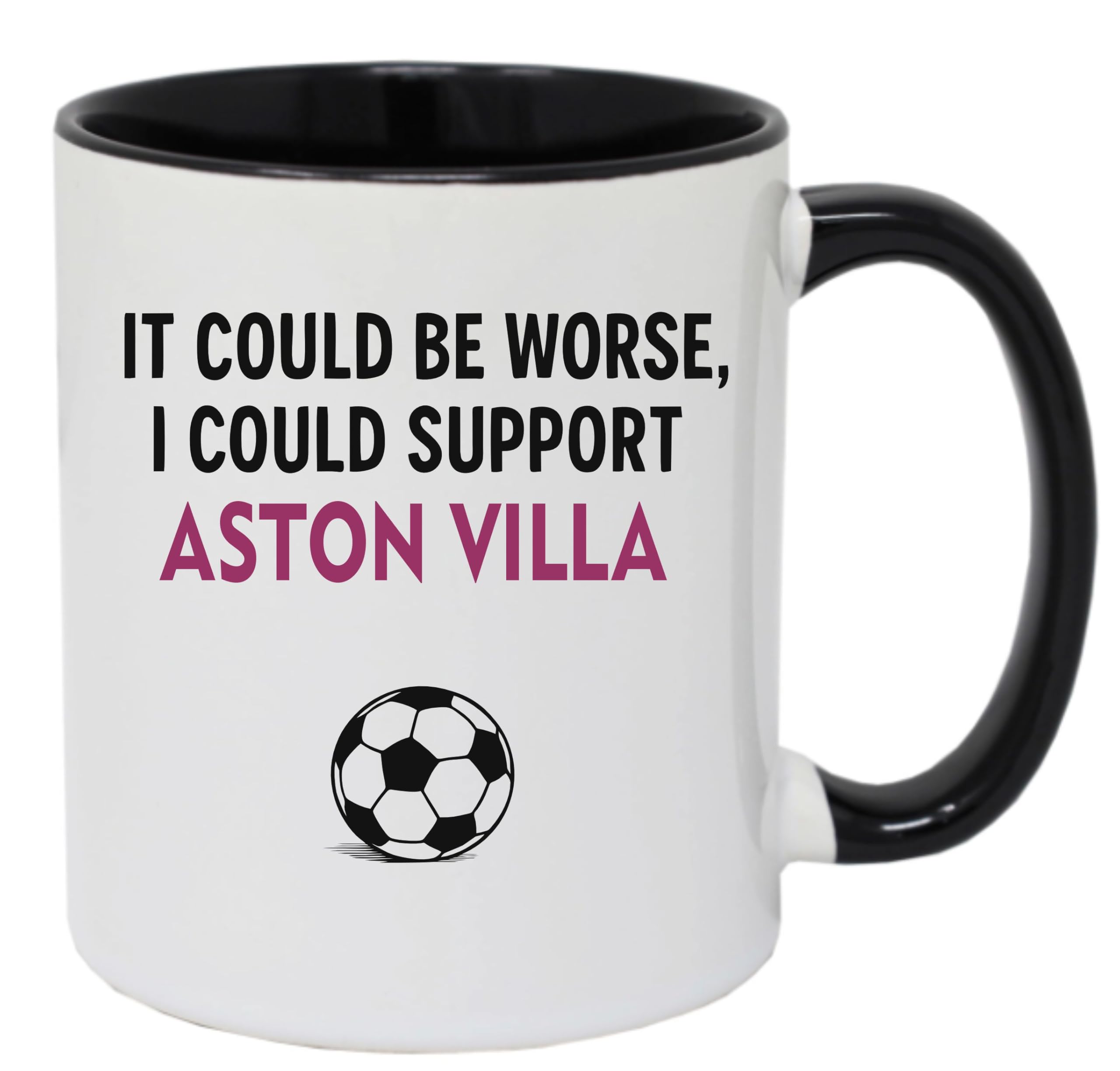 Super Lemon Funny Football Coffee Mug, Villa Supporter Joke Design, White and Black Ceramic Cup