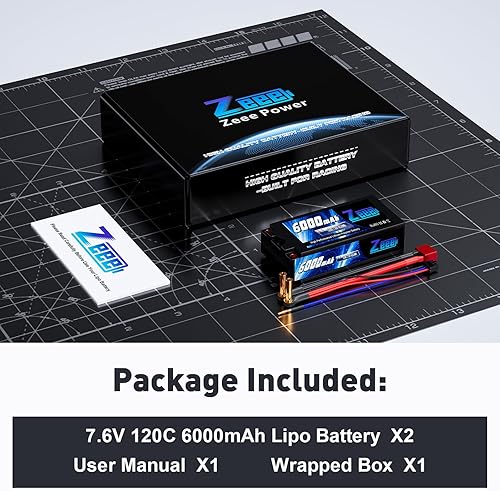 Miniatura 6 de Zeee 2S Shorty Lipo Battery 6000mAh 7.6V 120C Estuche rígido con conector bala a T de 0.197 in, batería de alto voltaje para vehículos RC escala