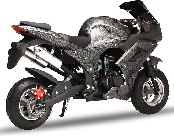 YOXIER 50cc Pocket Bike, 4-Stroke Motorcycle, EPA Approved Gas Adult Motorcycle, Strong Dual Brake, Pocket Bike Max Speed 25 Mph, Gas Pocket Motorbike with Front Rear Disc Brakes Black