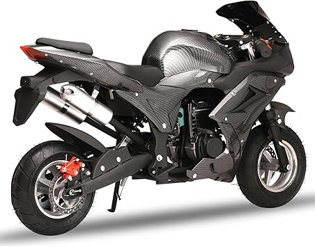 YOXIER 50cc Pocket Bike, 4-Stroke Motorcycle, EPA Approved Gas Adult Motorcycle, Strong Dual Brake, Pocket Bike Max Speed 25 Mph, Gas Pocket Motorbike with Front Rear Disc Brakes Black