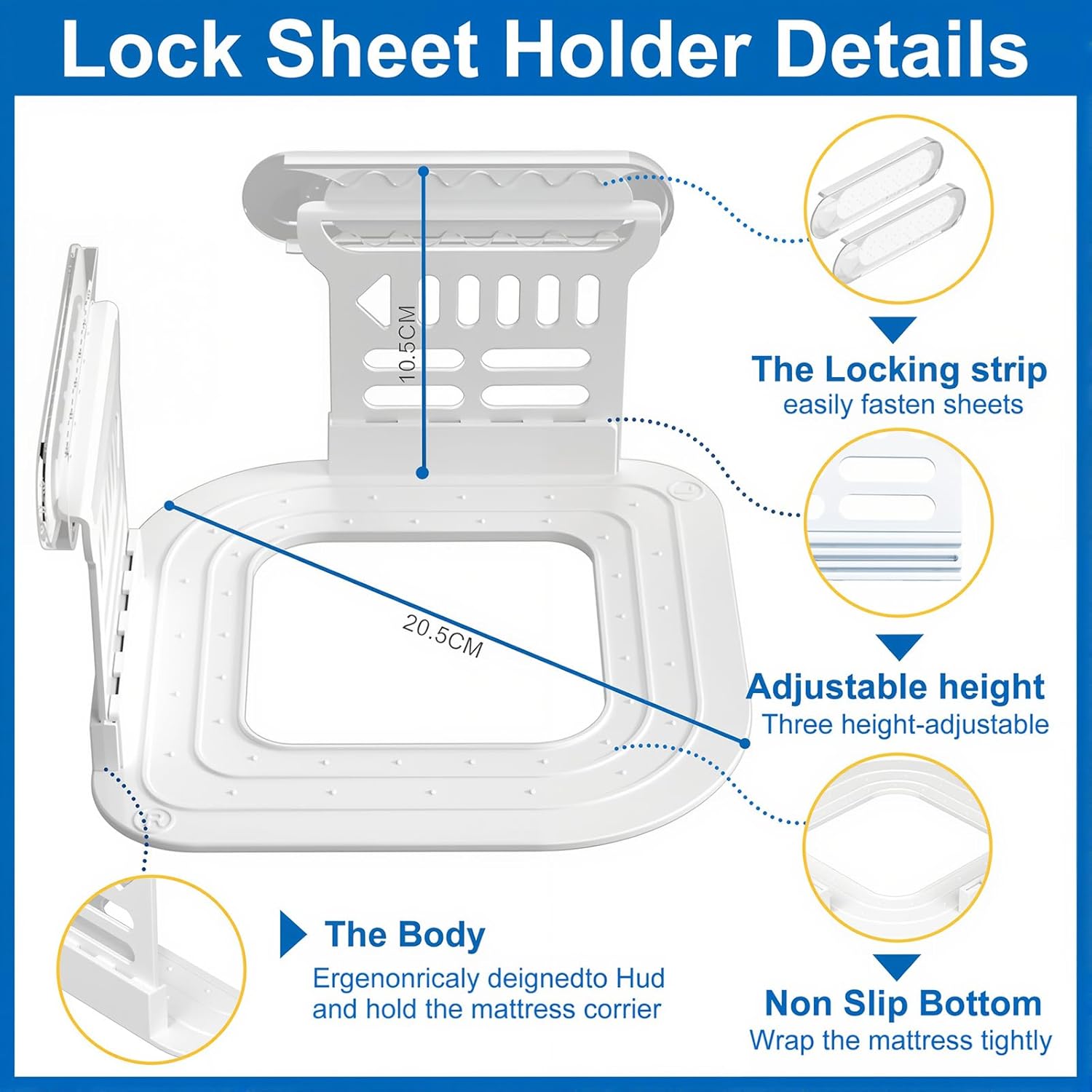 Bed Sheet Holders for Corners, Upgraded Dual-Side Lock Design Sheet Grippers, 4Pcs Heavy Duty Non-Slip Fitted Sheet Clips, Keep Sheets Firm & Tight, Universal Fit for All Mattresses, Easy Installation