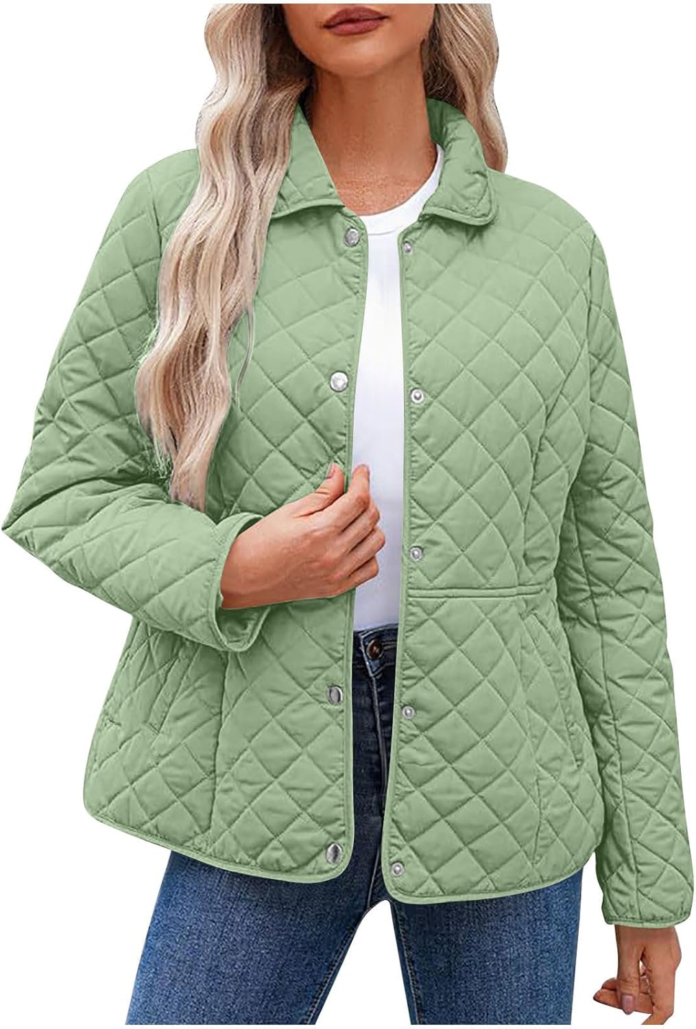 Barn Jackets for Women Long Sleeve Winter Quilted Jackets Button Down Diamond Puffer Coats Outerwear with Pockets