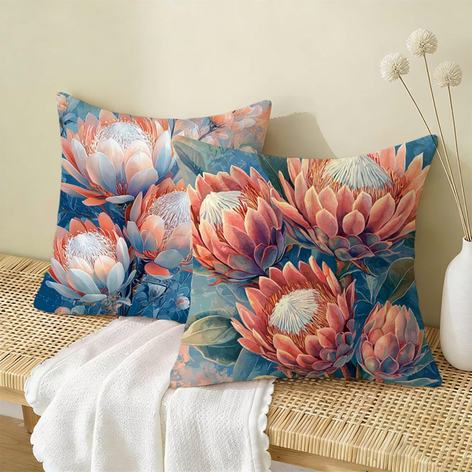Copricuscino 80x80CM Pianta Set di 2, Fiore Federe Cuscini Divano Lino, Copricuscini Impermeabili, Federe Cuscino Morbido Traspiranti Adatto a Tutte le Stagioni per Soggiorno Camera Letto Decor X-527
