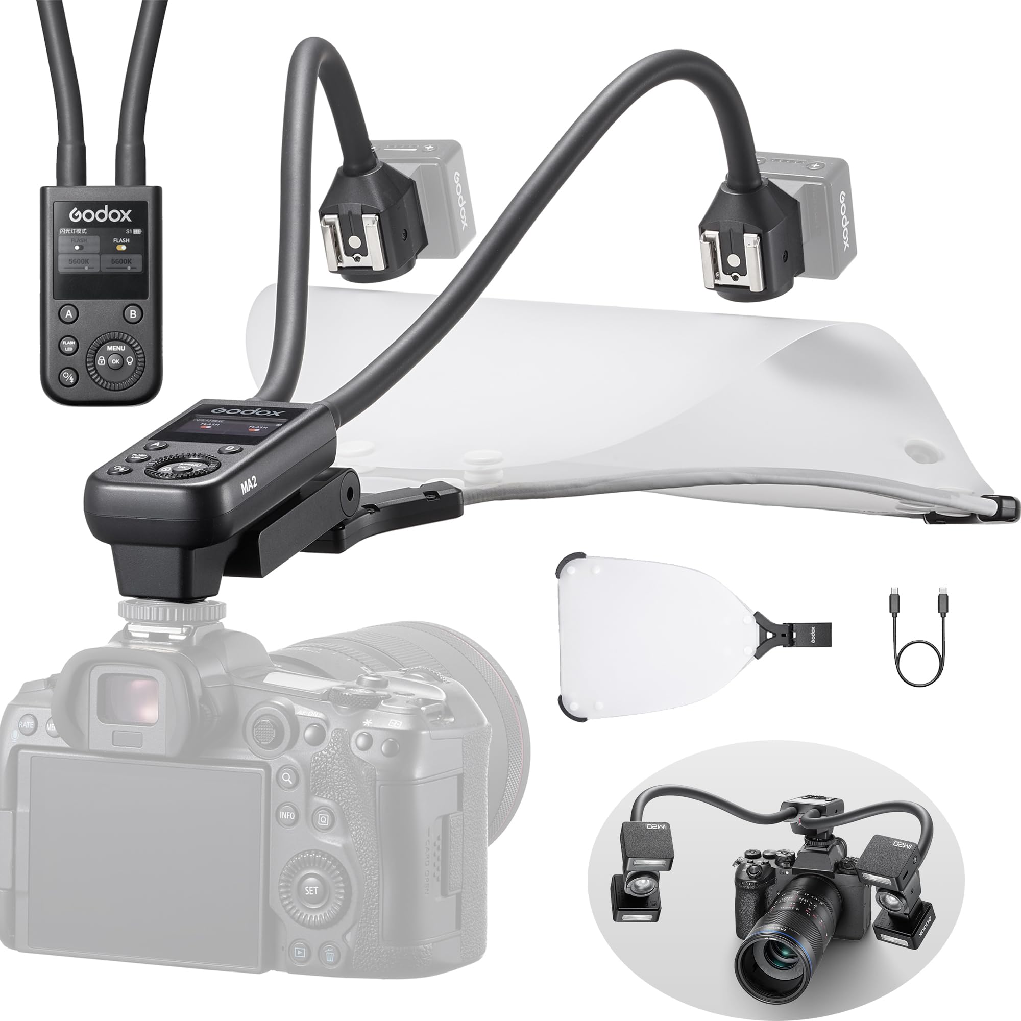 Godox MA2 Macro Twin Light CCT 2800K-6500K LED & Flash Fill Modalità S1/S2