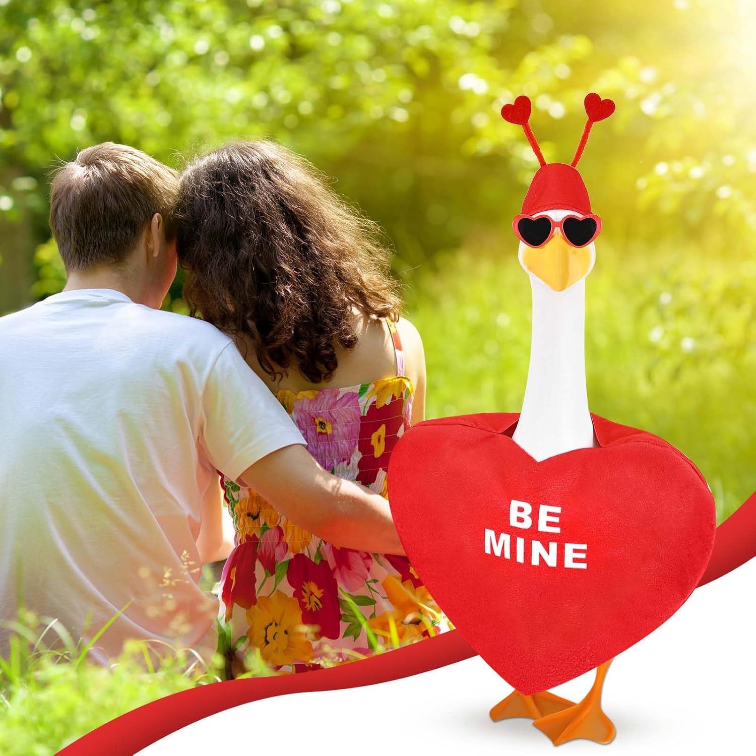 JcHrmers Valentine's Day Porch Goose Outfits Red Heart Goose Outfit Lawn Porch Goose Clothes Fits 23" Cement Plastic Goose Statue for Valentine Outdoor Garden Yard Patio Statue Art Decor (Red)