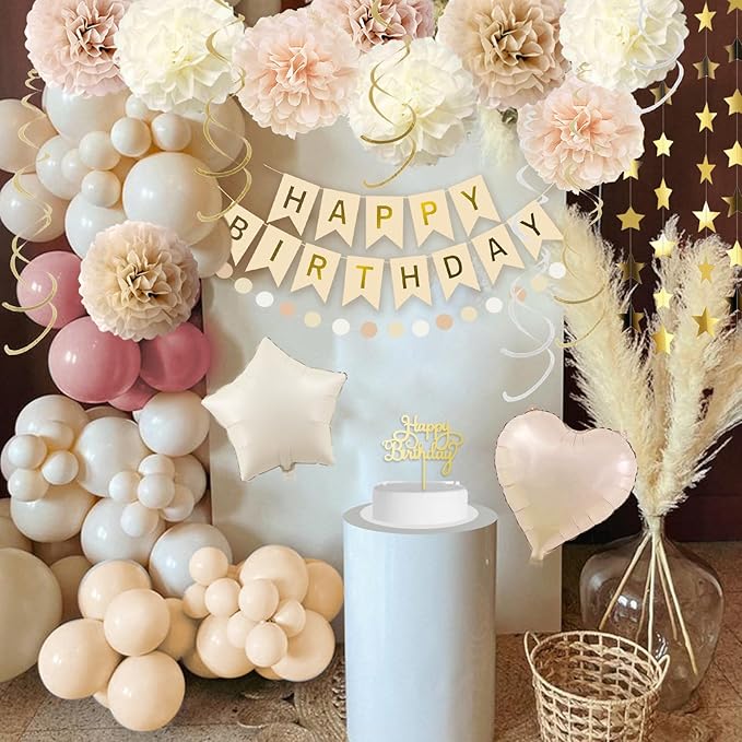 Kit Decoración Fiesta Beige Boho Globos Cortina miniatura 4