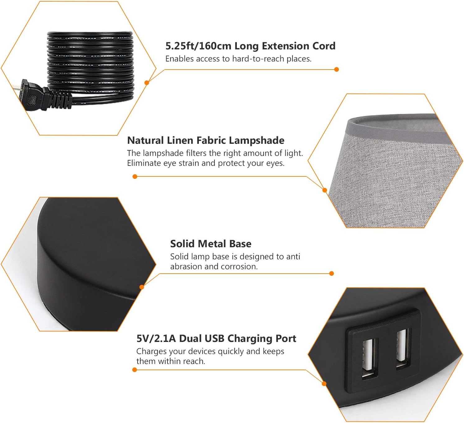 Exсluѕіvе Dіѕсоunt 50% Prісе Set of 2 Table Lamps with 2 USB Charging Ports, Modern Bedside Nightstand Lamps for Bedroom Living Room Office College Dorm, Grey