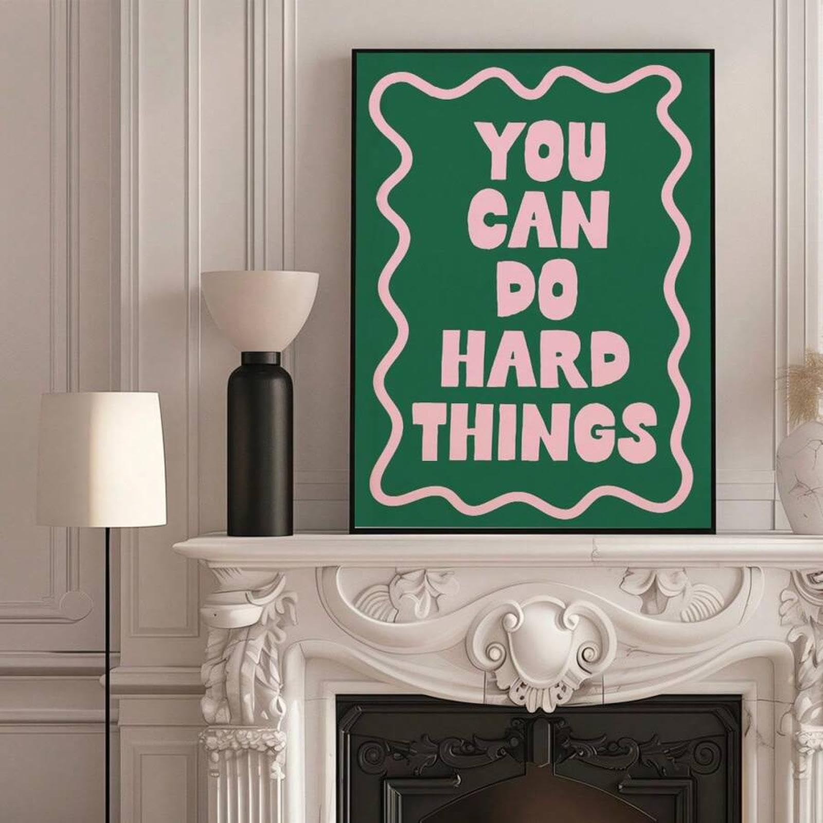 XINBAO Arte murale, stampa su tela You Can Do Hard Things, poster rosa e verde, poster di affermazione con promemoria giornaliero, camera da letto femminile 80x110 cm con cornice