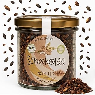 Nööt Tied - schokolaa BIO Müsli ohne Zucker | Knuspriges Schokoladen Müsli mit Nüssen & Saaten | Getreidefreies Low Carb Knuspermüsli | Premium Muesli | Protein Granola aus Deutschland (150 g)