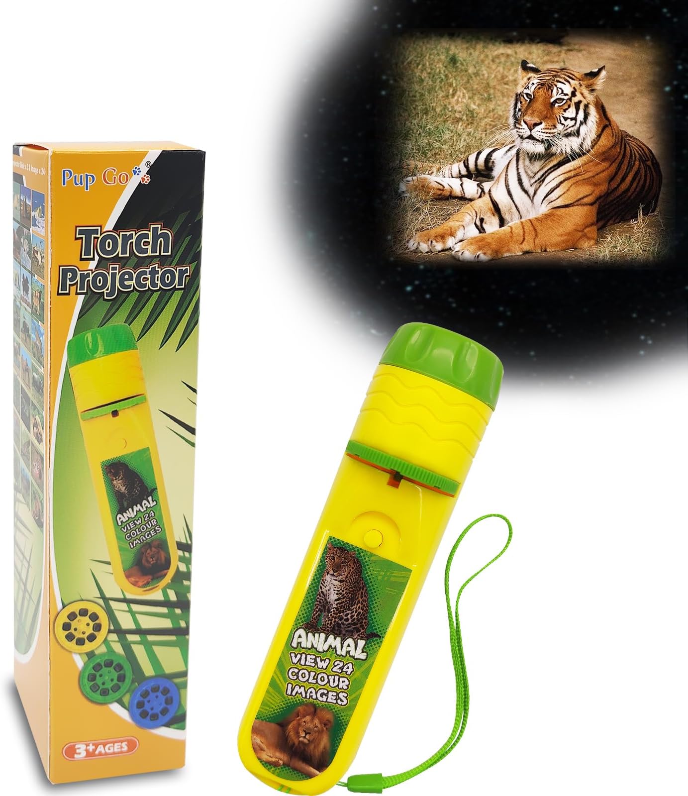 Pup Go Animal Projector Flashlight for Kids Ages 3+, 3 Discs 24 Images, Safari Animal Toys for Boys & Girls, Kid Wildlife Animals Night Light Projectort, Learning Animals Gifts for Toddler Children