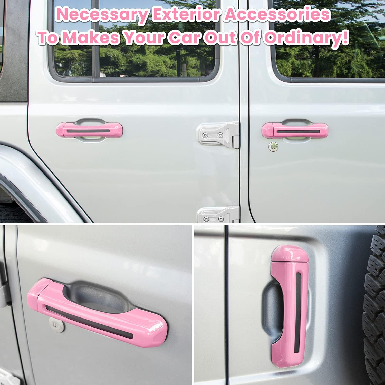 E-cowlboy Door Handle Inserts Cover Trim+Tailgate Handle Cover for 2018-2025 Jeep Wrangler JL JLU Sports Sahara Freedom Rubicon Unlimited Gladiator JT 2-Door & 4-Door Exterior Accessories (Pink 5PCS)